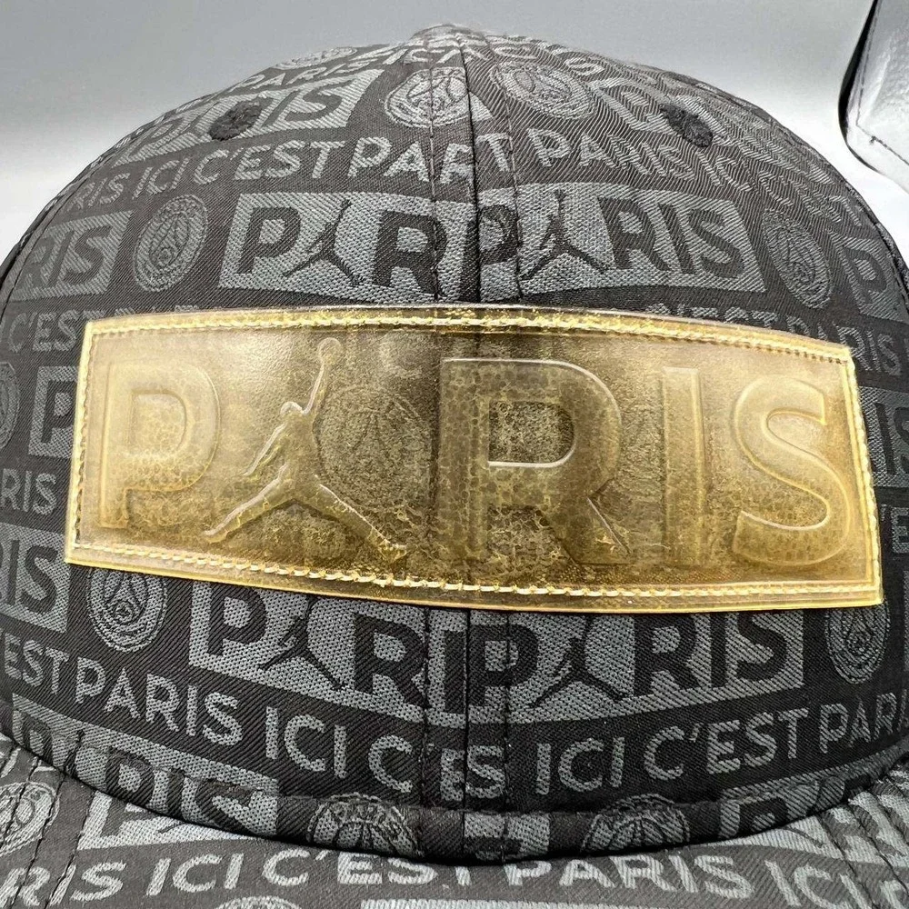 Air Jordan Paris Saint Germain Hat Men Black All Over Logo Jumpman Snap Back Cap